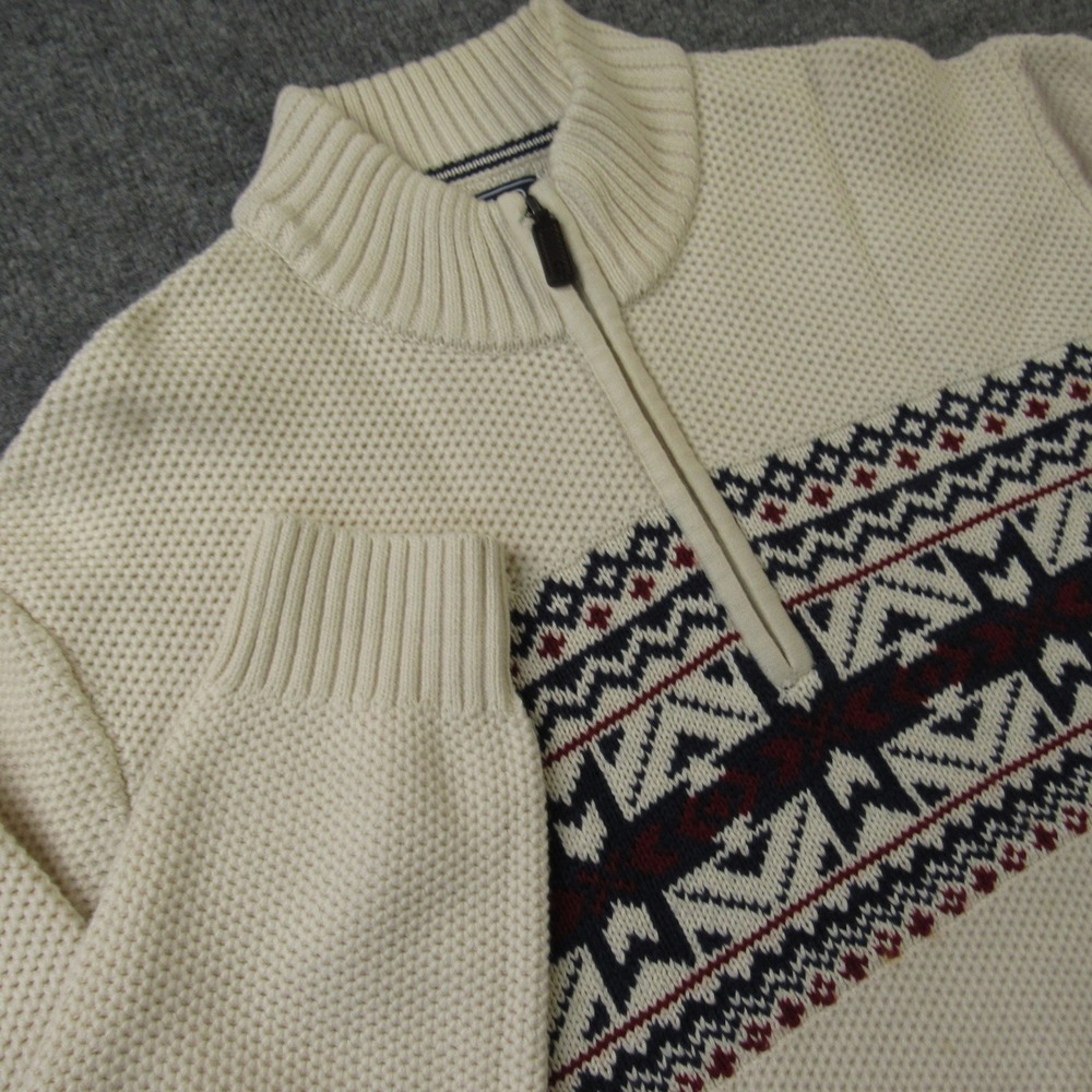 IZOD Sweater Mens XL White 1/4 Zip Mock‎ Neck Fair Isle Pullover Waffle Knit Ski - Picture 7 of 11